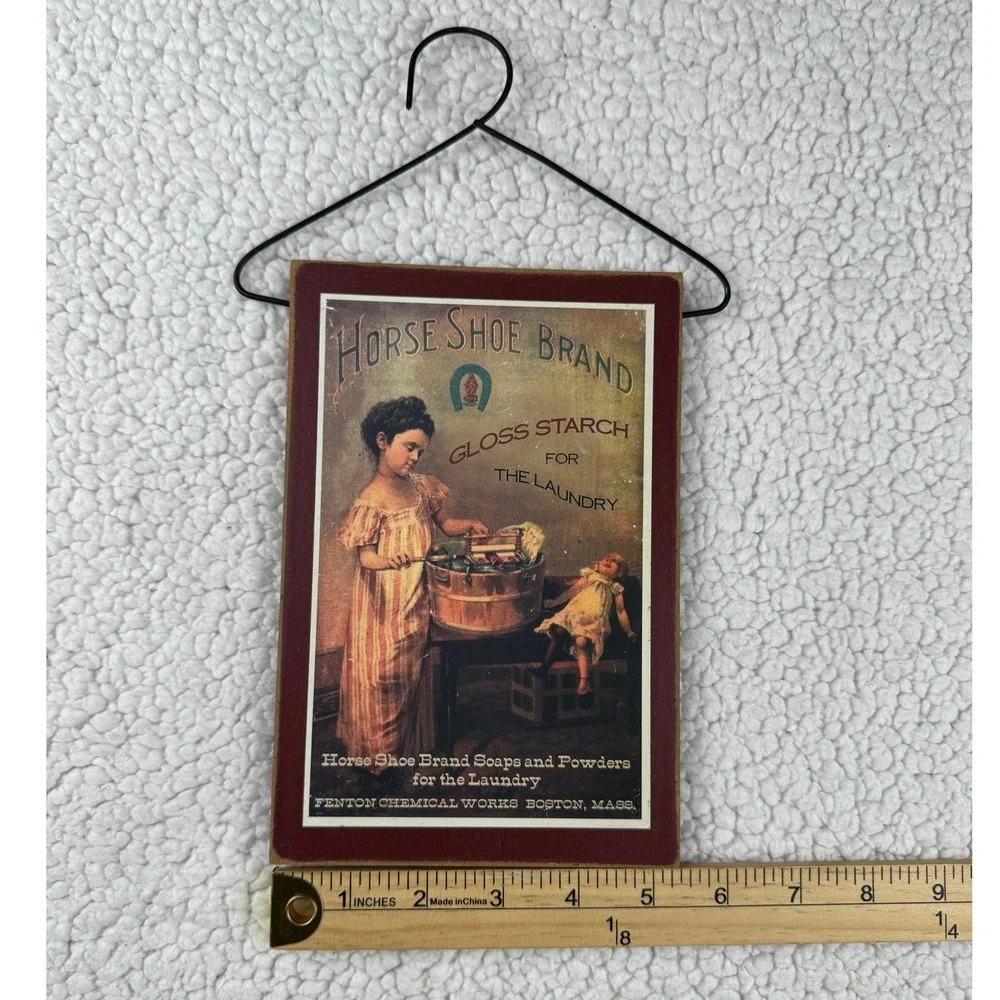 Horse‎ Shoe Brand Gloss Starch Vintage Style Wood Laundry Room Wall Plaque Sign